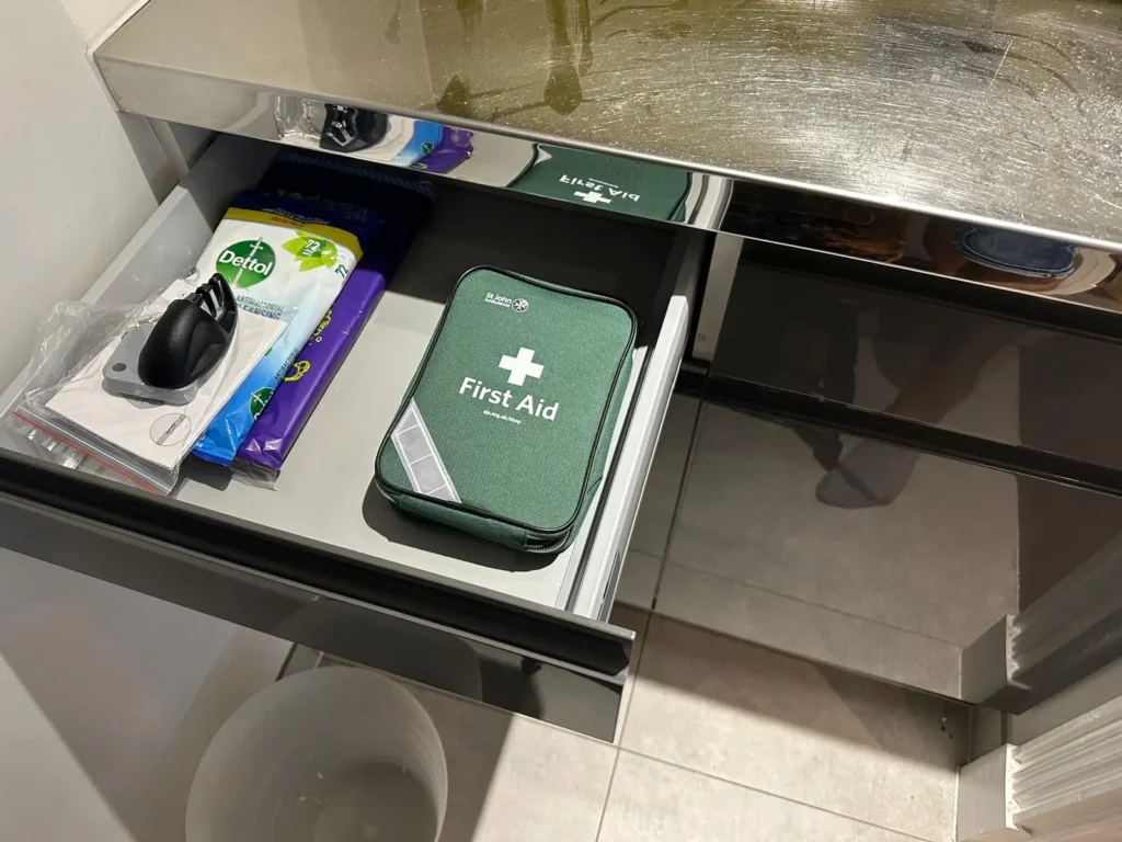 First aid kit located in kitchen drawer - Spring Terrace
